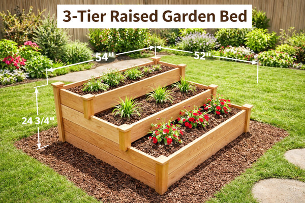 3 Tier Raised Garden Bed Plans PDF | DIY Wooden Planter Box Plans | Vertical Garden Plan | Raised Planter Bed DIY | Outdoor Woodworking Project