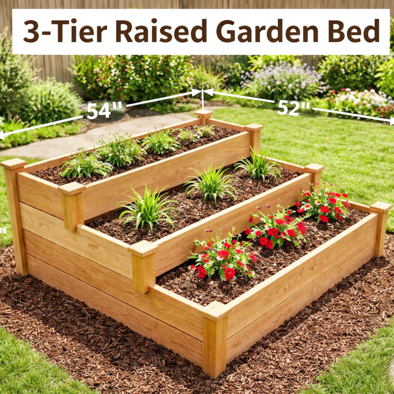 3 Tier Raised Garden Bed Plans PDF | DIY Wooden Planter Box Plans | Vertical Garden Plan | Raised Planter Bed DIY | Outdoor Woodworking Project