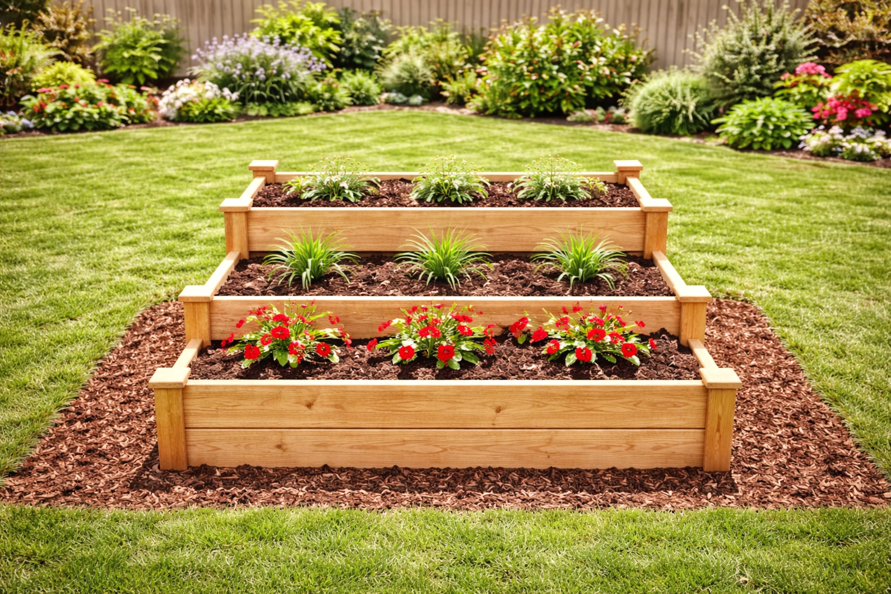 3 Tier Raised Garden Bed Plans PDF | DIY Wooden Planter Box Plans | Vertical Garden Plan | Raised Planter Bed DIY | Outdoor Woodworking Project