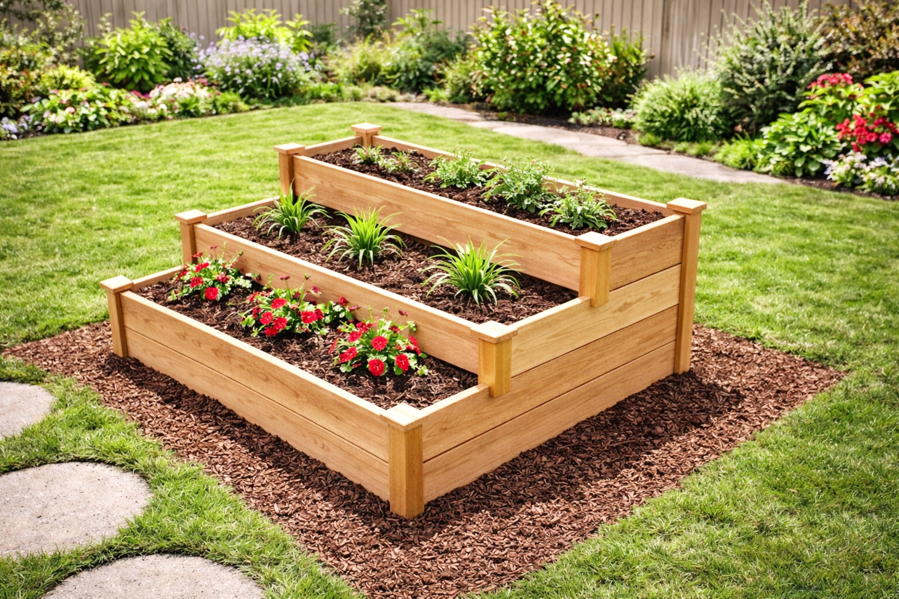 3 Tier Raised Garden Bed Plans PDF | DIY Wooden Planter Box Plans | Vertical Garden Plan | Raised Planter Bed DIY | Outdoor Woodworking Project