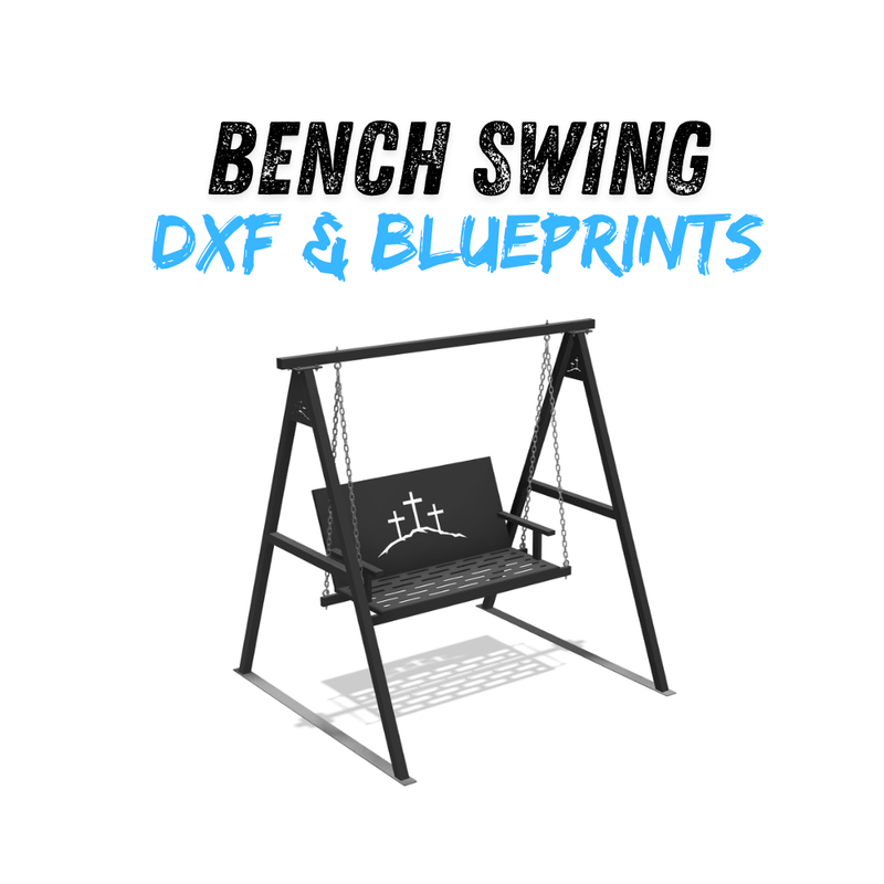 Steel bench swing with freestanding A-frame stand and decorative three-cross cutout design