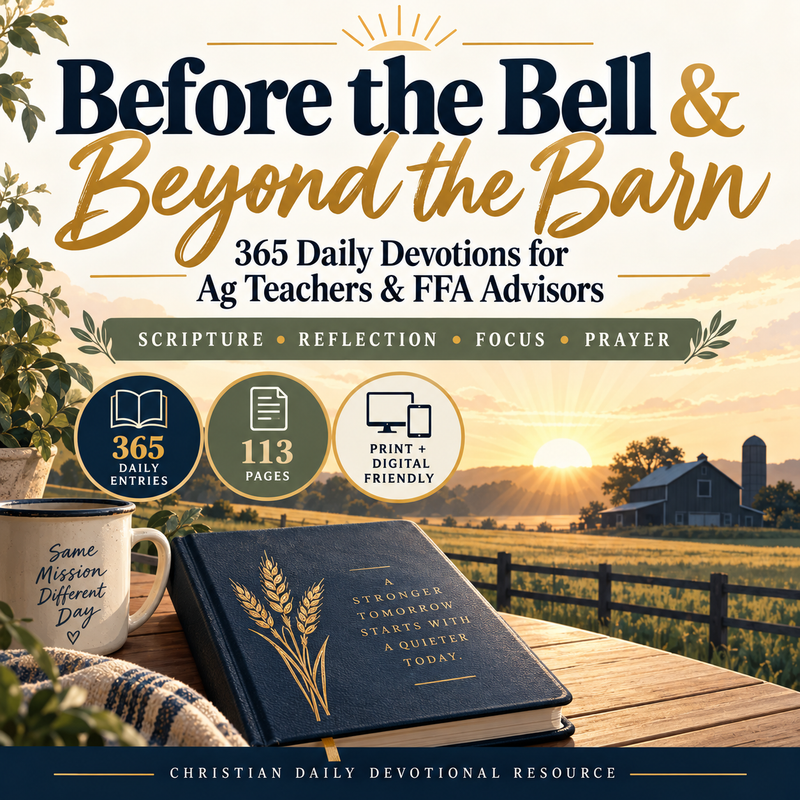 Before the Bell and Beyond the Barn cover, 365-day Christian devotional for agriculture teachers and FFA advisors