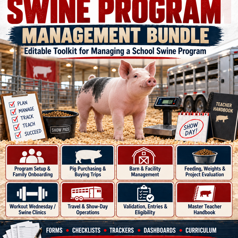 Complete Ag Teacher Swine Program Management Bundle, editable Word and Excel resources for school swine projects
