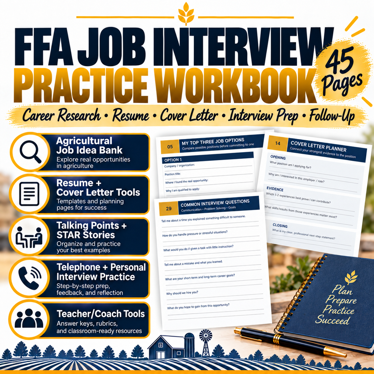 FFA Job Interview Practice Workbook | Resume, Cover Letter & Interview Prep