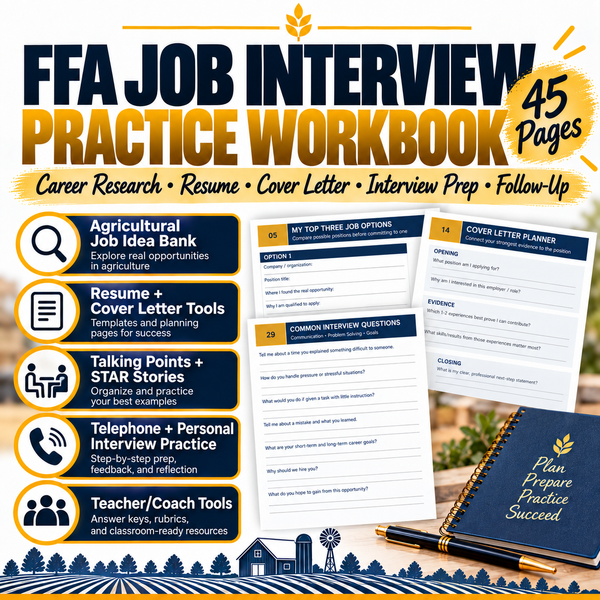 FFA Job Interview Practice Workbook | Resume, Cover Letter & Interview Prep