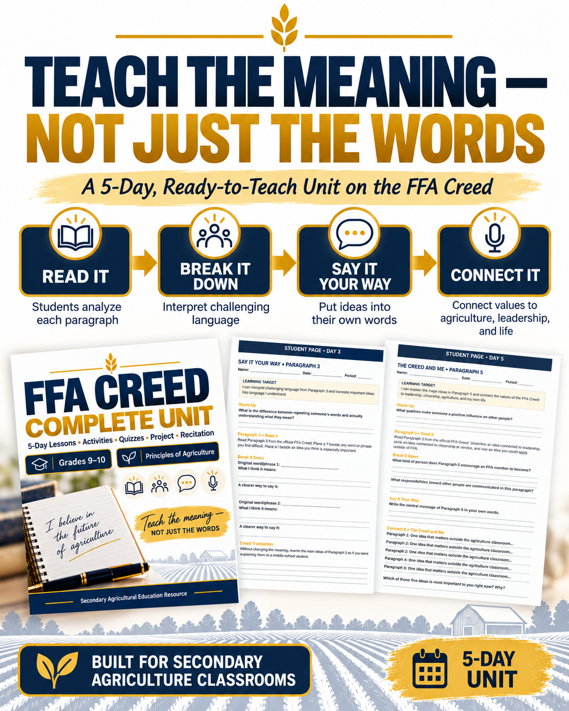 FFA Creed Complete Unit | 5-Day Lessons, Activities, Quizzes, Project & Recitation