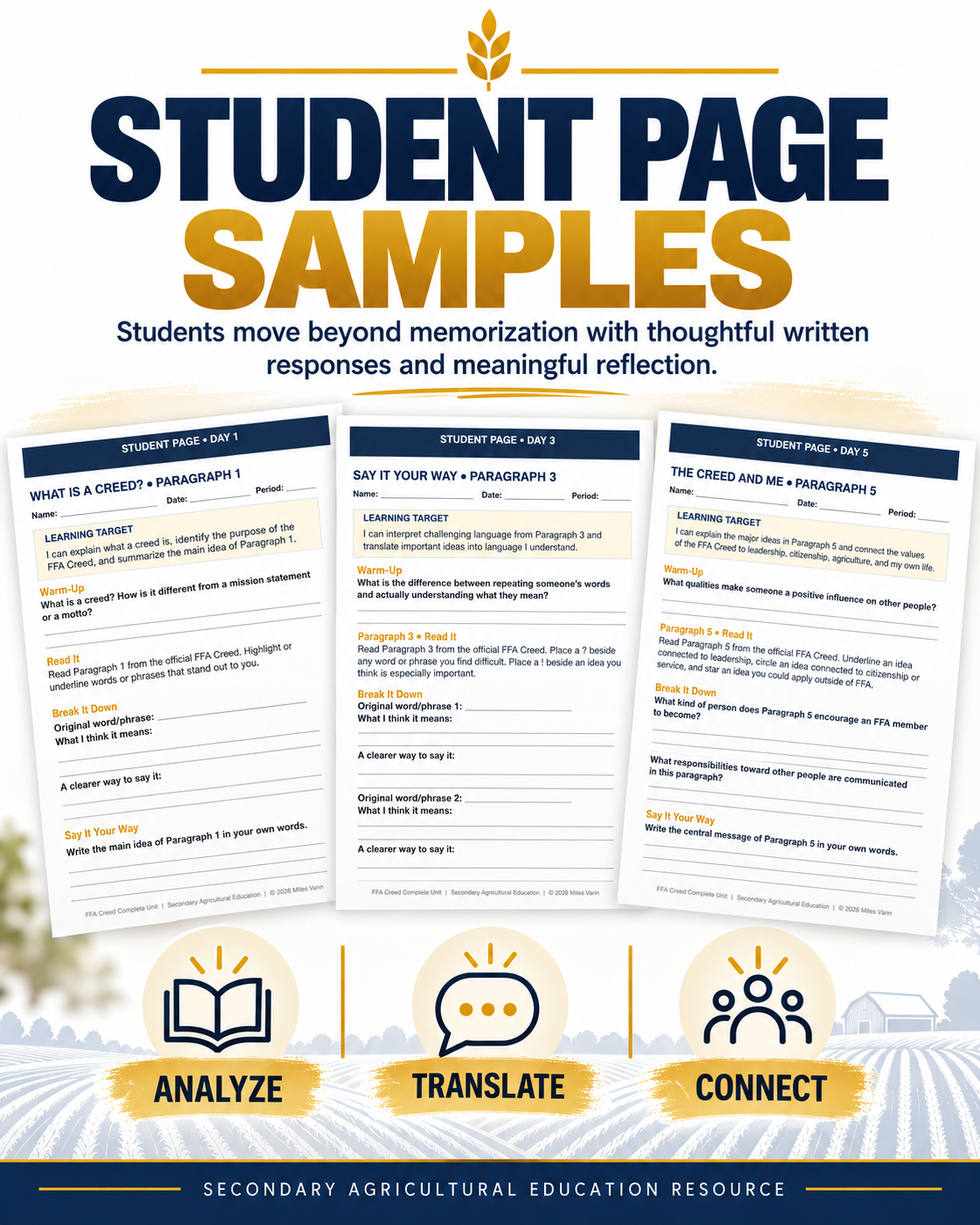 FFA Creed Complete Unit | 5-Day Lessons, Activities, Quizzes, Project & Recitation