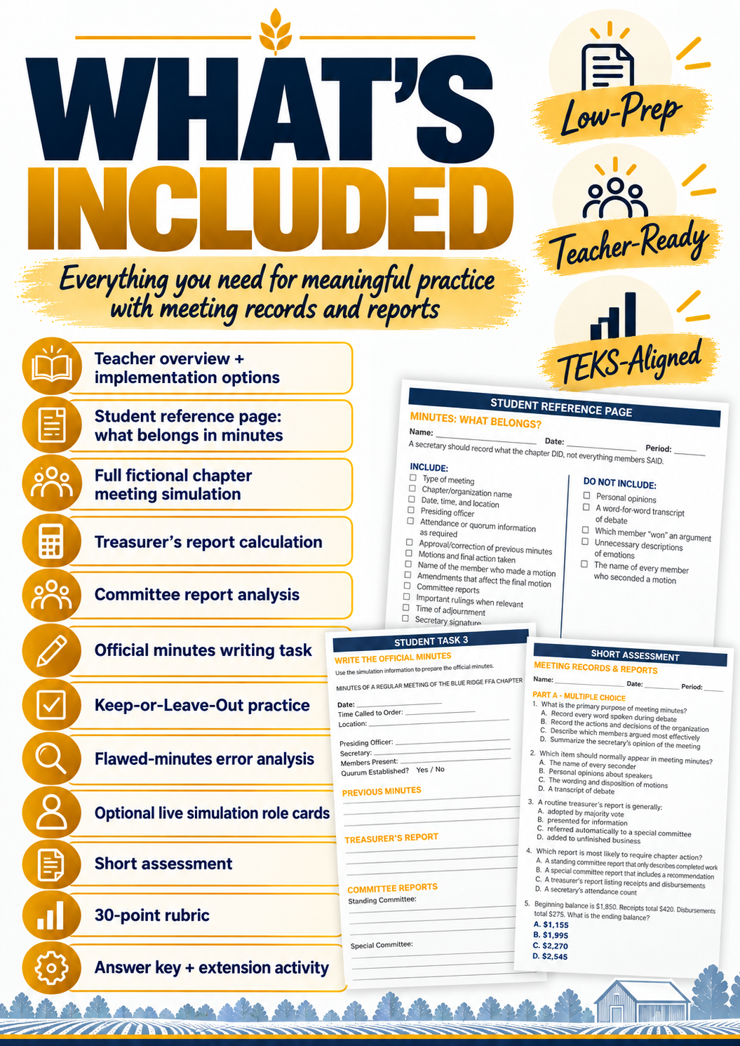 FFA Meeting Minutes & Reports Simulation | Treasurer & Committee Reports