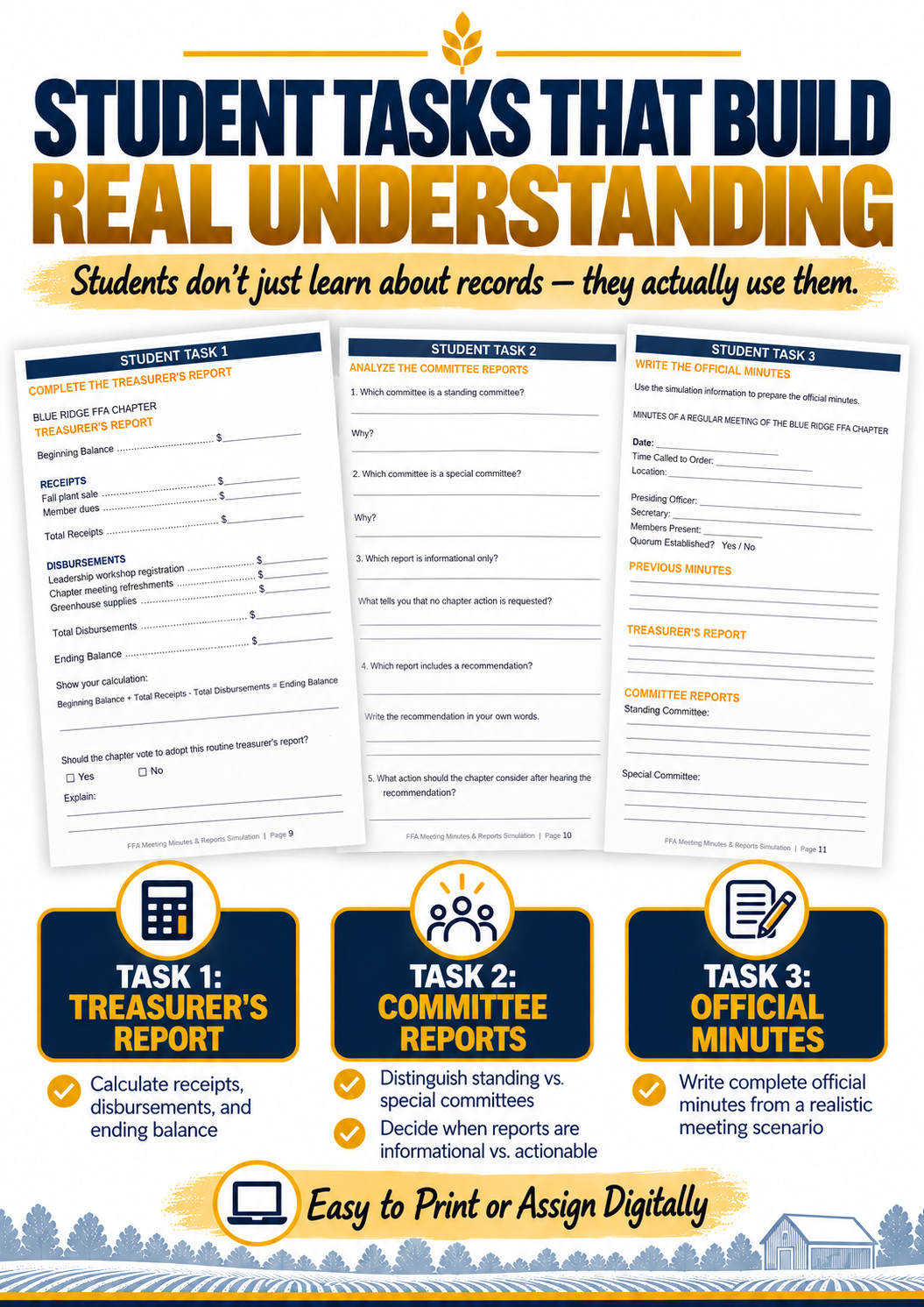 FFA Meeting Minutes & Reports Simulation | Treasurer & Committee Reports
