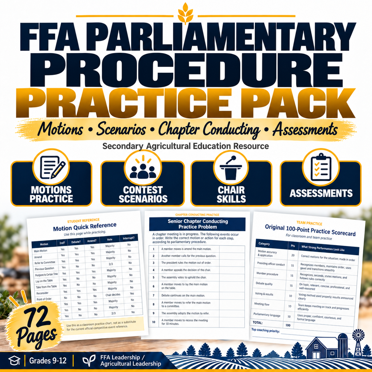 Chapter Conducting practice pack cover, 72-page parliamentary procedure and Area-level contest problem set with coach keys