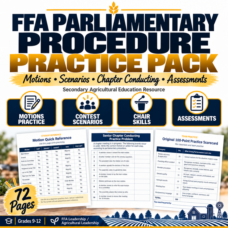 Chapter Conducting practice pack cover, 72-page parliamentary procedure and Area-level contest problem set with coach keys