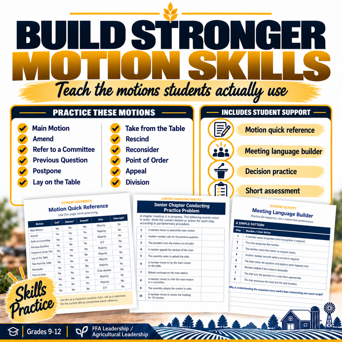 FFA Parliamentary Procedure Practice Pack | Chapter Conducting Problems & Motions