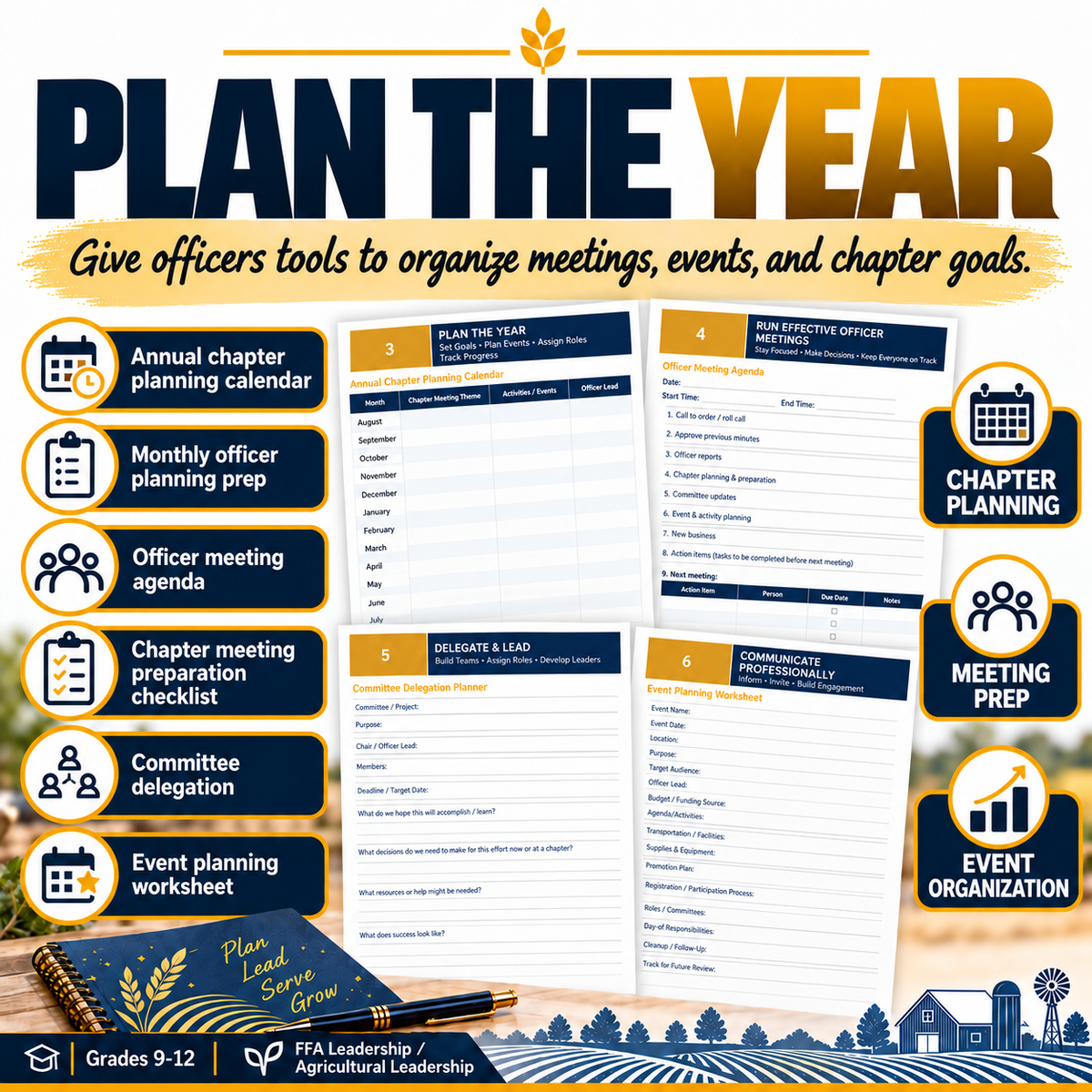 FFA Officer Leadership Binder | Goal Setting, Meetings & Chapter Planning