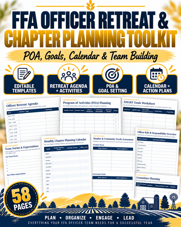 FFA Officer Retreat & Chapter Planning Toolkit | POA, Goals, Calendar & Team Building