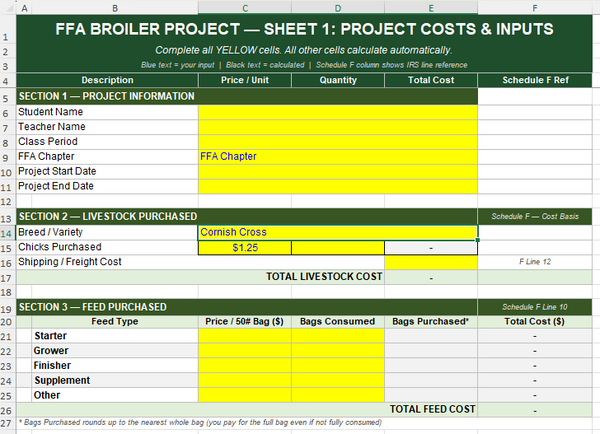 Broiler SAE Financial Spreadsheet