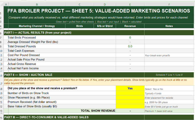 Broiler SAE Financial Spreadsheet