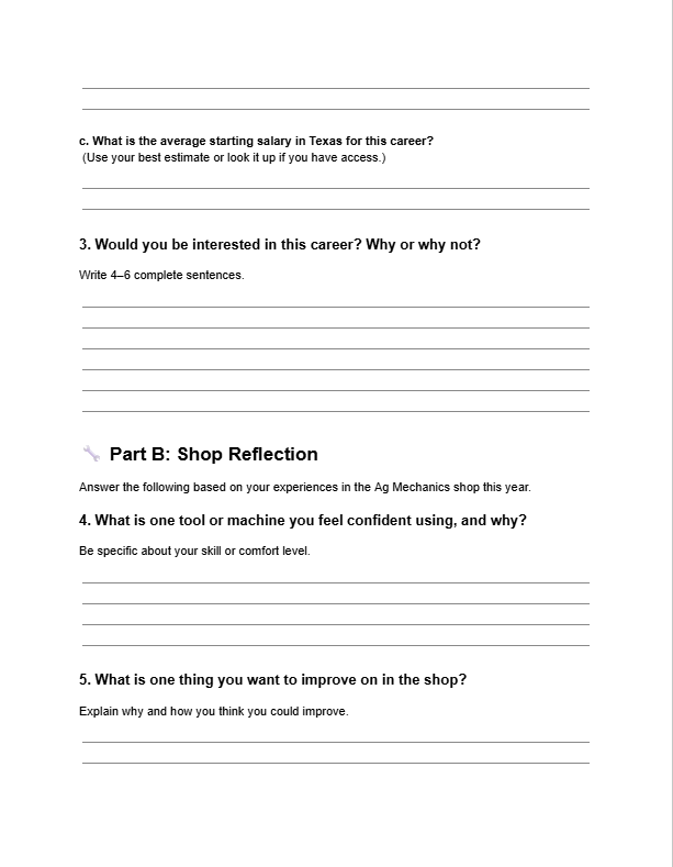 Ag Mechanics Emergency Sub Plans: 10 No-Prep Worksheets