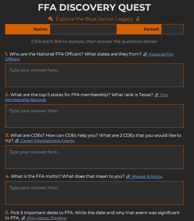 FFA Discovery Quest - Interactive Agricultural Education Webquest