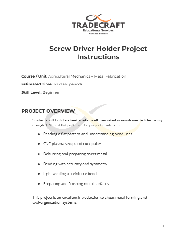 Screwdriver Holder Project Plan Bundle | Beginner Sheet Metal Fabrication Project