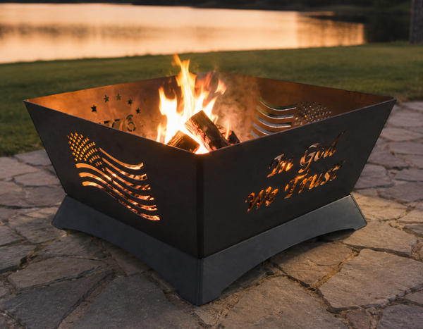 24" Patriotic Fire Pit DXF – American Flag, 1776 & "In God We Trust" Design